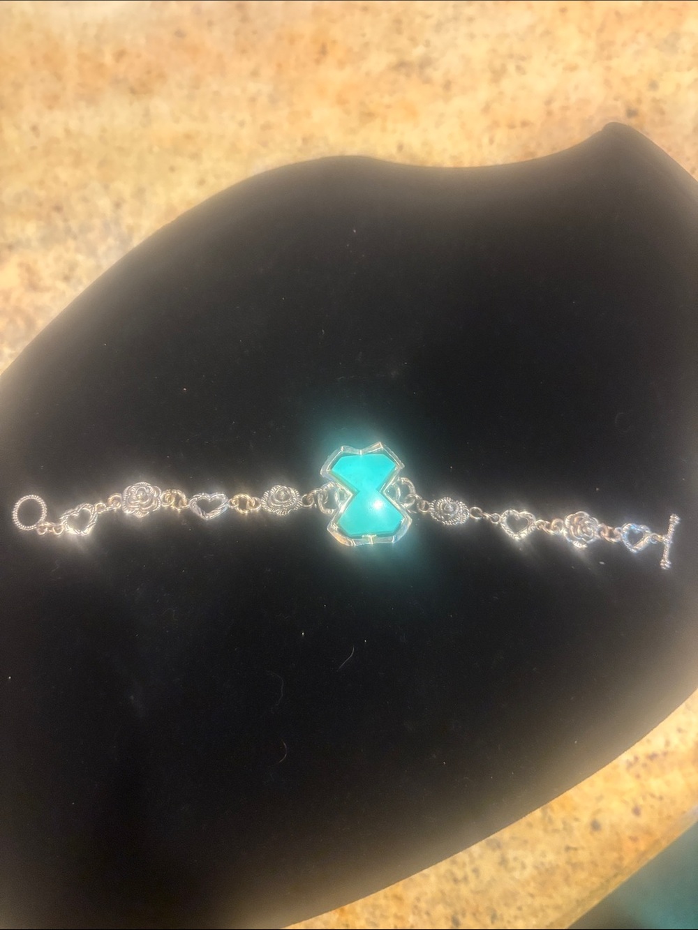 Silver Bracelet with Turquoise Center Stone
